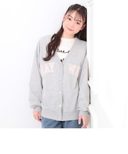 Vネックカレッジアップリケ裏毛カーディガン
