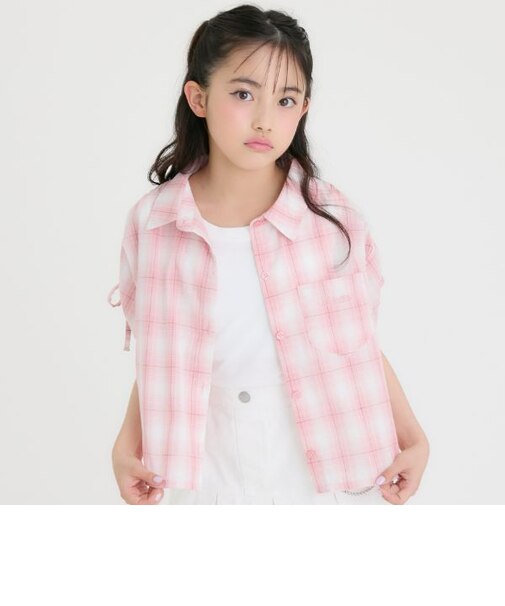 【3way】袖ドロストチェックシャツ＋タンクトップSET