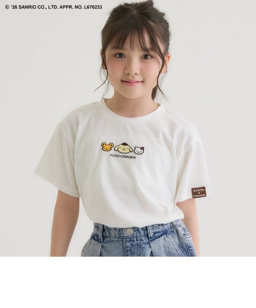 【ポムポムプリン】アップリケ刺繍半袖Tシャツ