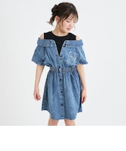 肩あきドッキンクデニムシャツワンピース