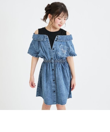肩あきドッキンクデニムシャツワンピース