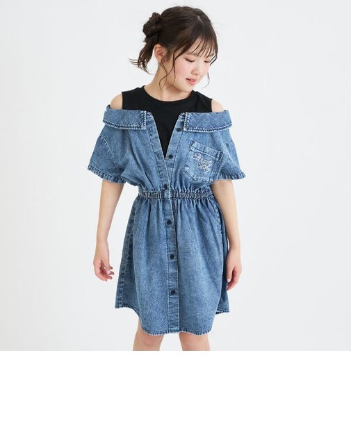 肩あきドッキンクデニムシャツワンピース
