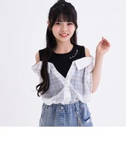 肩あきシアーチェックドッキングシャツ