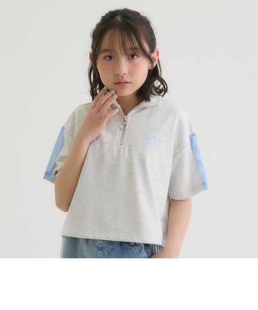 袖メッシュハーフジップ半袖Tシャツ2