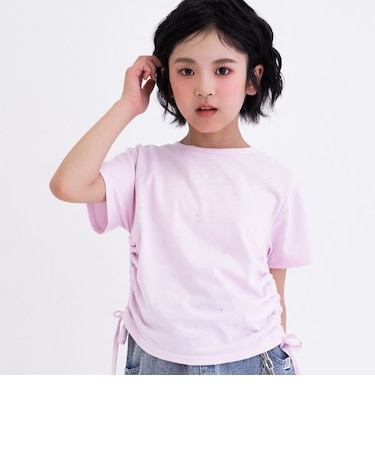 【接触冷感】ラインストーン脇ドロストTシャツ