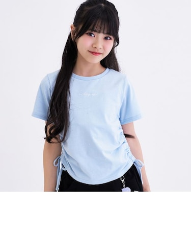 【接触冷感】ラインストーン脇ドロストTシャツ