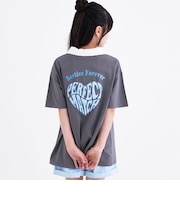 【接触冷感】バックハート衿つきハーフZIP半袖T
