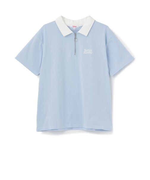 【接触冷感】バックハート衿つきハーフZIP半袖T