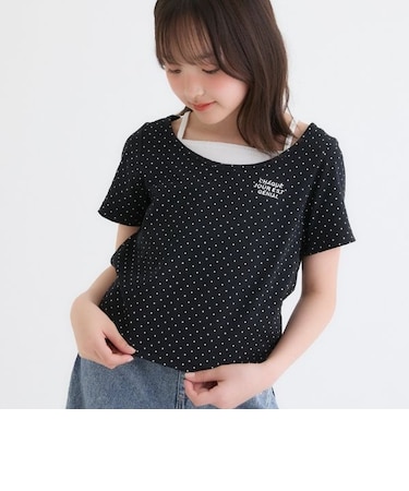 ドット柄レイヤード風トップス