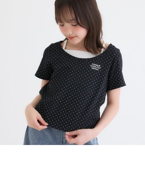 ドット柄レイヤード風トップス