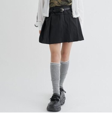 【吸水速乾】ベルトつきストレッチプリーツスカート