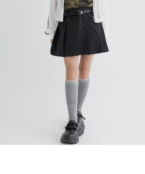 【吸水速乾】ベルトつきストレッチプリーツスカート