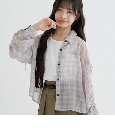 チェックシアー袖ドロストシャツ+タンクセット