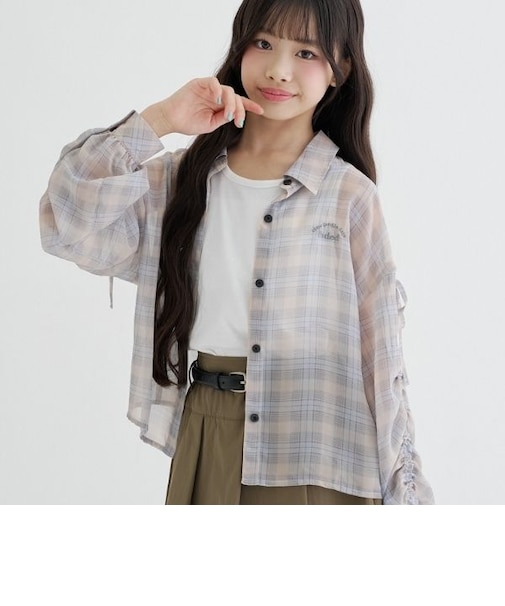 チェックシアー袖ドロストシャツ+タンクセット
