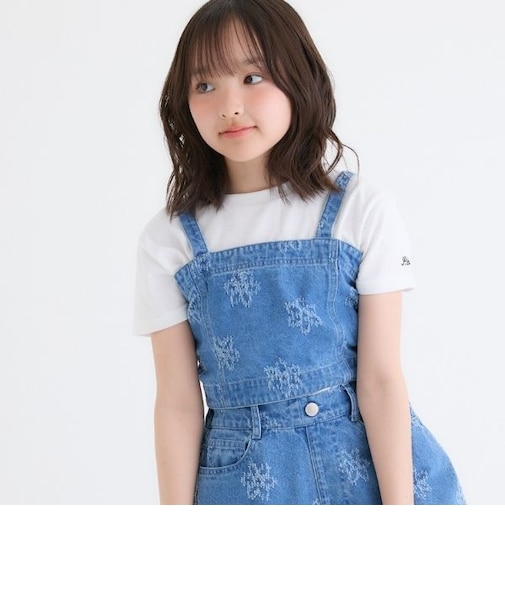 アソート柄デニムビスチェ+半袖Tセット