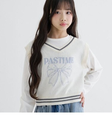 【洗える】ロンTドッキングリボンニットベスト