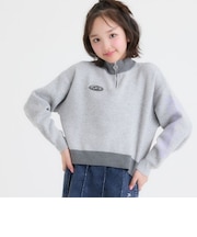 【別注】もちもちハーフジップ袖ロゴニットトップス