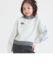 【別注】もちもちハーフジップ袖ロゴニットトップス