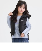 サイドリボンフードつき中綿ベスト