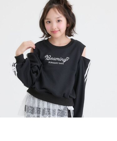 肩あき袖ラインリボントレーナー