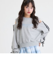 肩あき袖ラインリボントレーナー