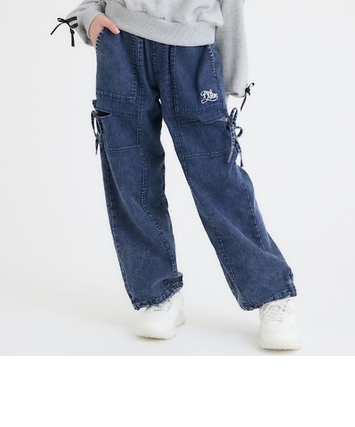 リボンスリットデニムロングパンツ
