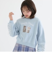 ネコフォト袖レースアップトレーナー