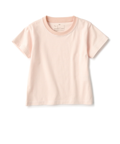 ベビー あたまするっと 天竺編みクルーネック半袖Tシャツ ボーダー