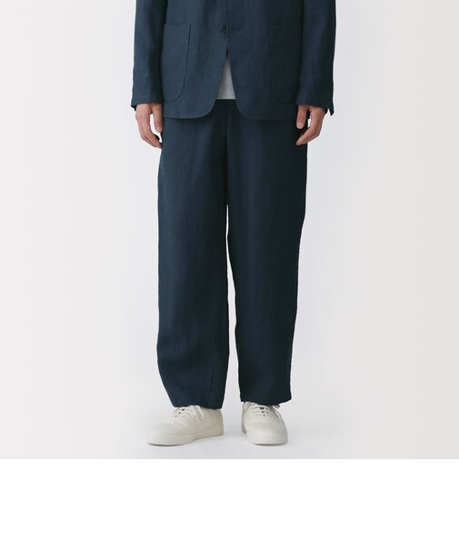 紳士 リネン洗いざらしテーパードパンツ