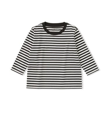 ベビー あたまするっと 綿天竺編みクルーネック長袖Tシャツ ボーダー
