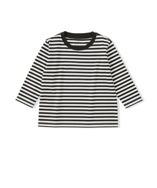 ベビー あたまするっと 綿天竺編みクルーネック長袖Tシャツ ボーダー