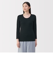 婦人 あったか綿 厚手 Uネック八分袖Tシャツ