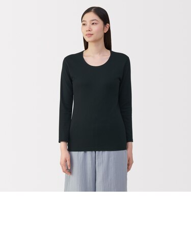 婦人　あったか綿　厚手　Ｕネック八分袖Ｔシャツ