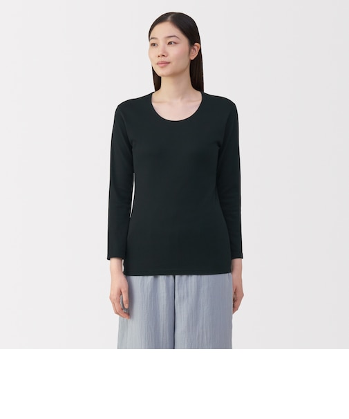 婦人　あったか綿　厚手　Ｕネック八分袖Ｔシャツ