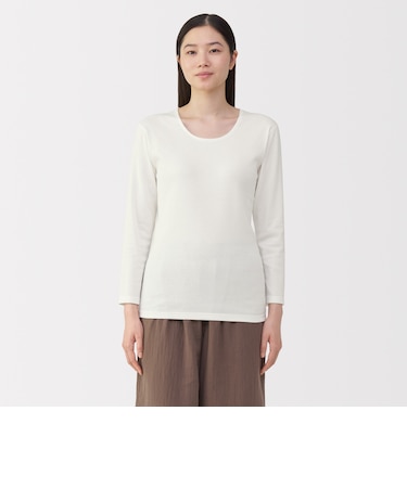 婦人 あったか綿 厚手 Uネック八分袖Tシャツ