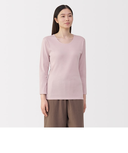 婦人　あったか綿　厚手　Ｕネック八分袖Ｔシャツ
