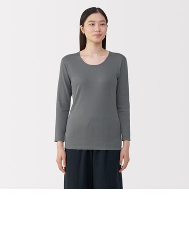 婦人　あったか綿　厚手　Ｕネック八分袖Ｔシャツ