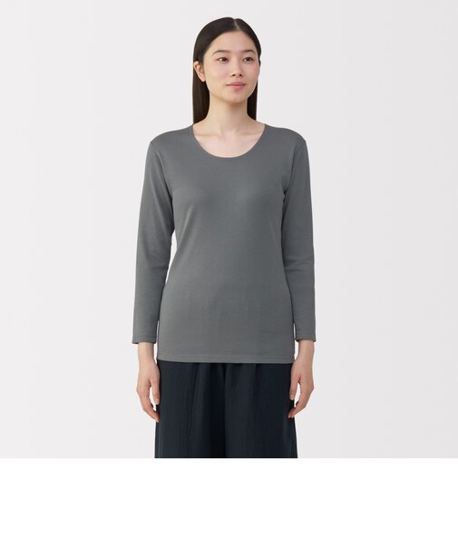 婦人　あったか綿　厚手　Ｕネック八分袖Ｔシャツ
