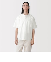 紳士 涼感ヘンリーネック半袖布帛Tシャツ