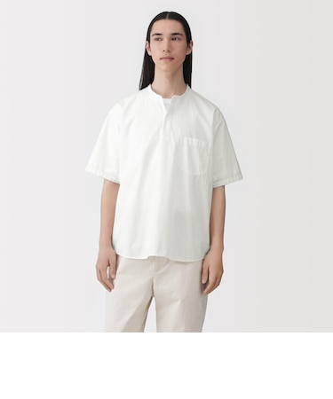 紳士 涼感ヘンリーネック半袖布帛Tシャツ
