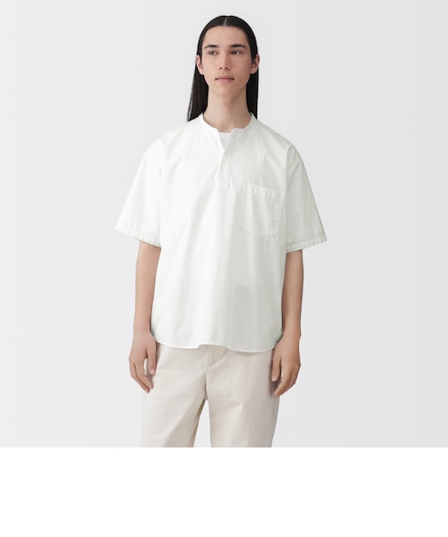 紳士 涼感ヘンリーネック半袖布帛Tシャツ
