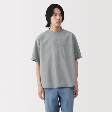 紳士 涼感ヘンリーネック半袖布帛Tシャツ