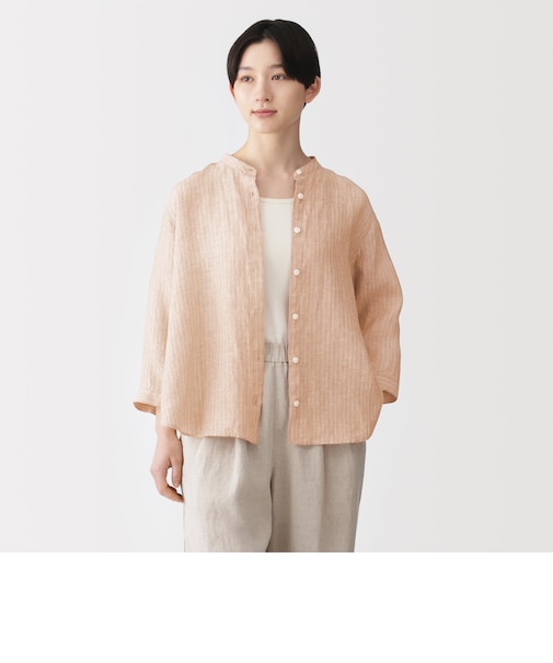 婦人　リネン　洗いざらし　七分袖ブラウス