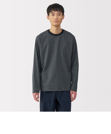 紳士 天竺編みクルーネック長袖Tシャツ(ボーダー)