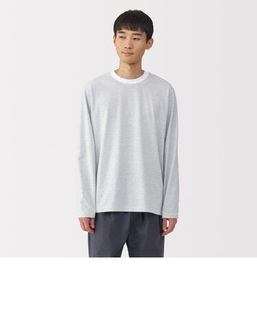 紳士　天竺編みクルーネック長袖Ｔシャツ（ボーダー）