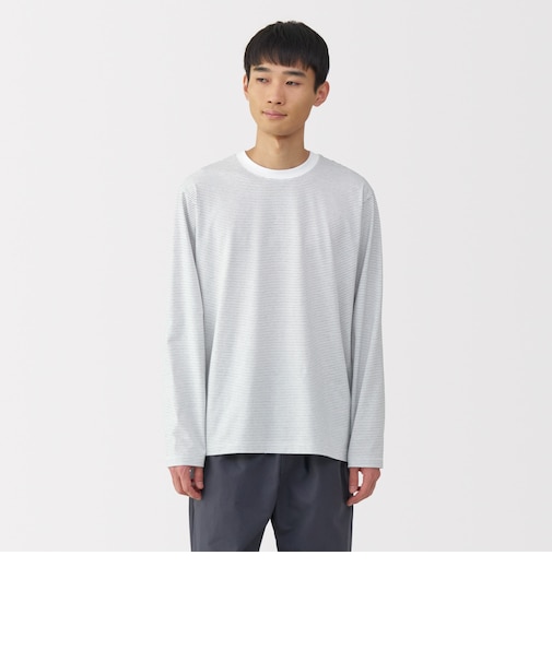 紳士　天竺編みクルーネック長袖Ｔシャツ（ボーダー）