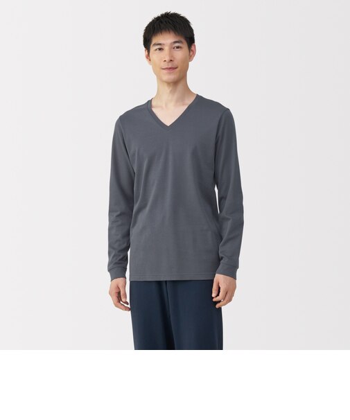紳士 あったか綿 厚手 Vネック長袖Tシャツ