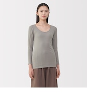婦人 あったか綿 Uネック八分袖Tシャツ