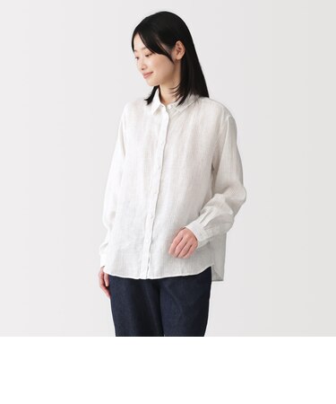 婦人　リネン　洗いざらし　レギュラーカラー長袖シャツ