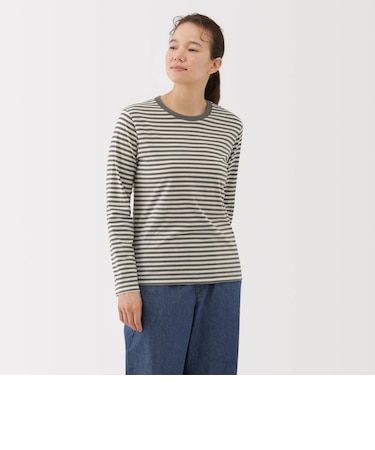 婦人 天竺編みクルーネック長袖Tシャツ
